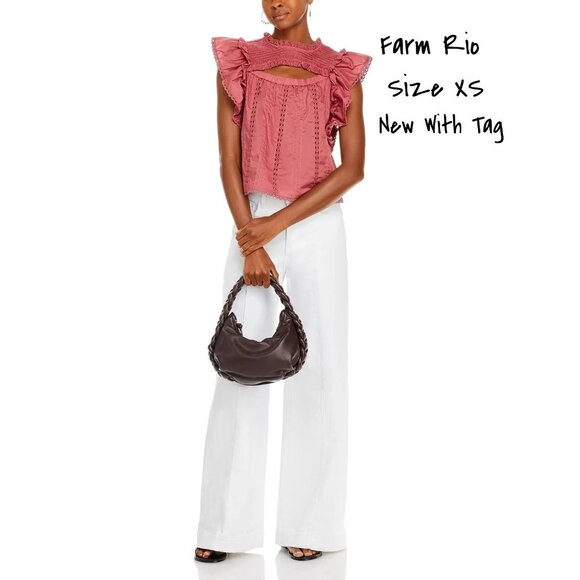 Farm Rio Smocked Blouse Top Ruffles Pink Size XS New With Tag - Picture 1 of 6
